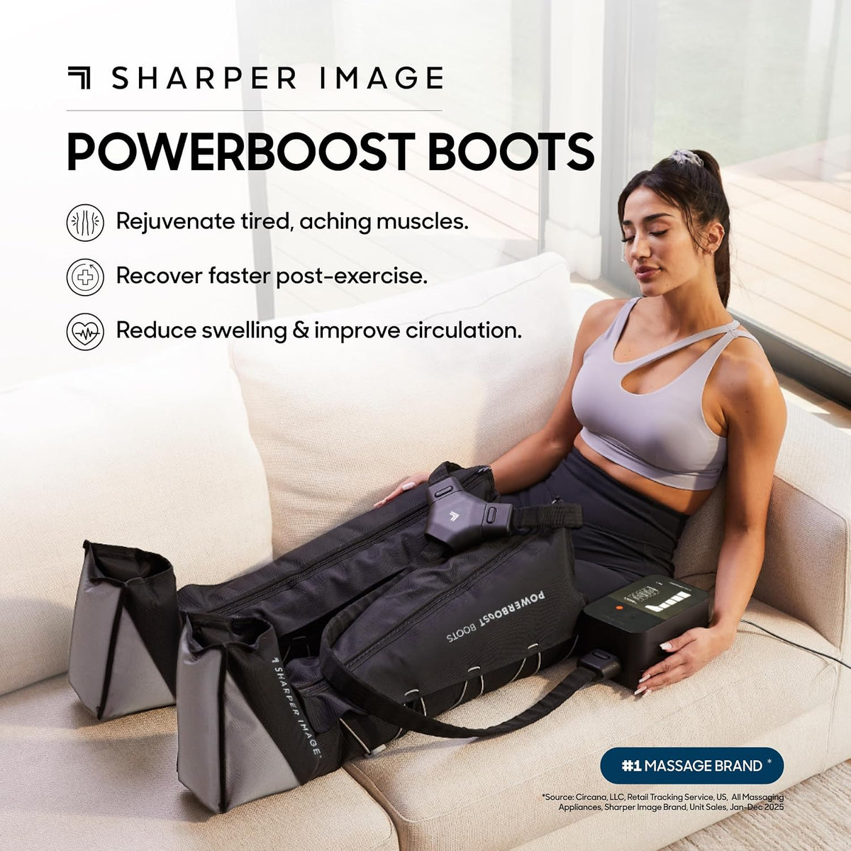 Sharper Image Powerboost L/XL Leg Compression Boots 29-34in 5 Modes