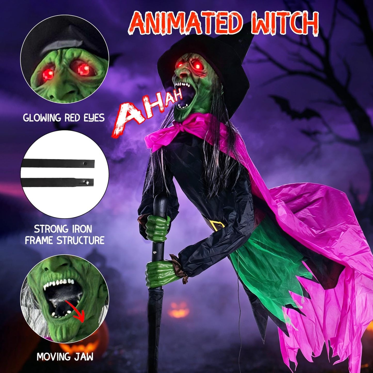 10.5FT Flying Witch Halloween Animatronic Hovering Broom Sound Light Outdoor