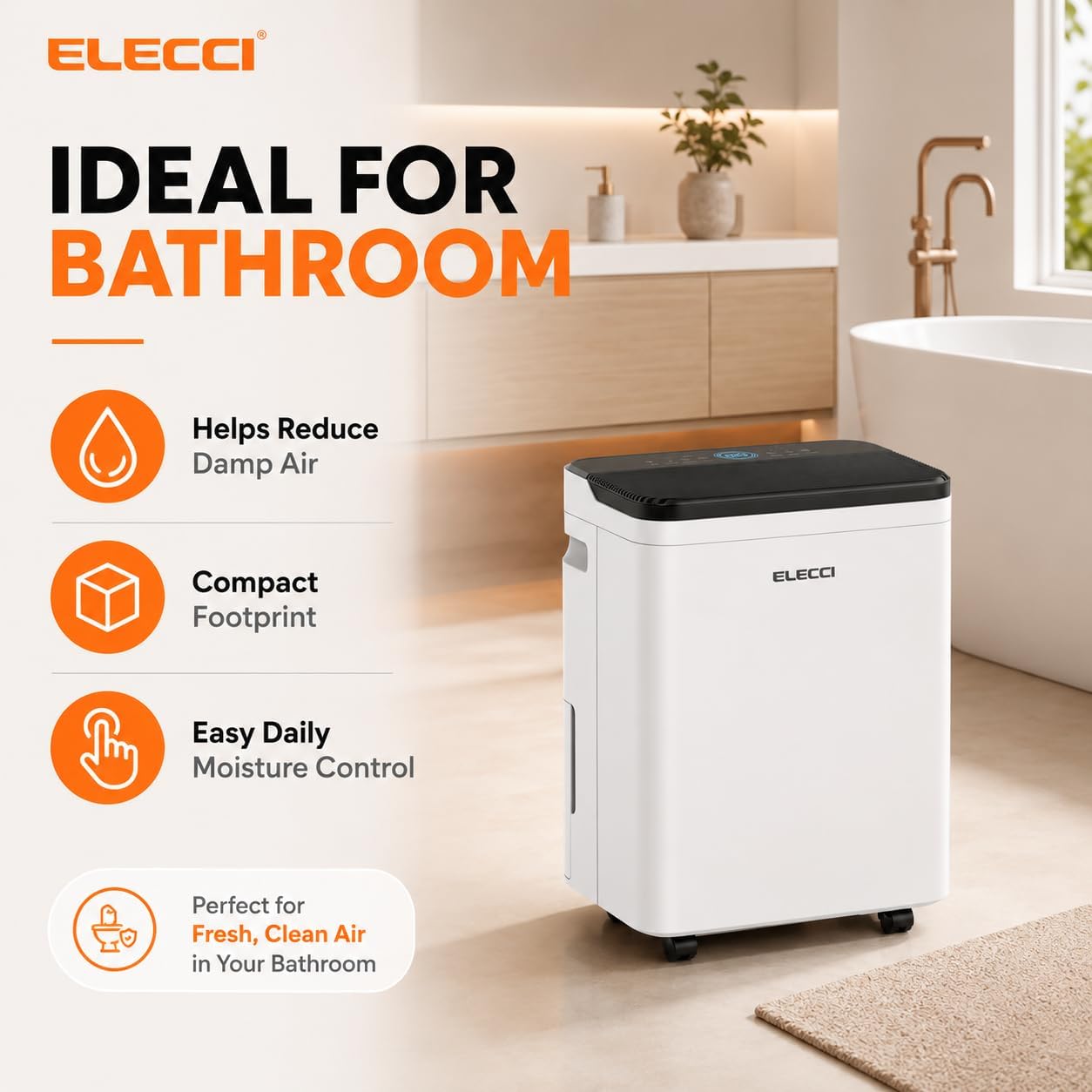 ELECCI 80 Pint Dehumidifier 5500 Sq Ft Smart Humidity Control Drain Hose