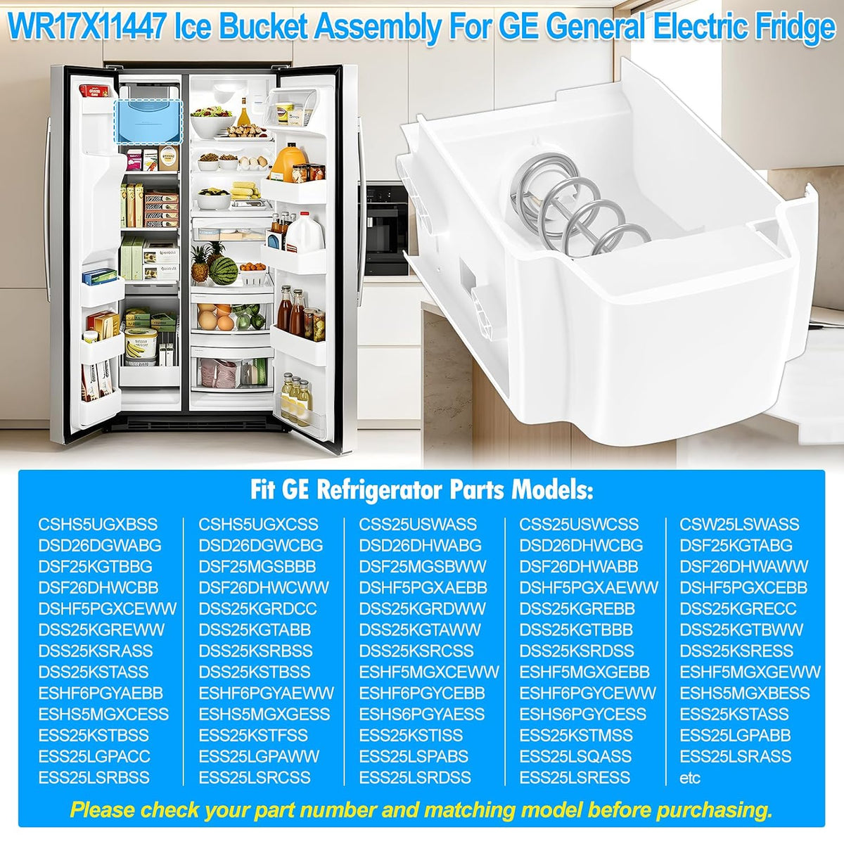 GE WR17X11447 Ice Bucket Auger Assembly Refrigerator Ice Bin OEM