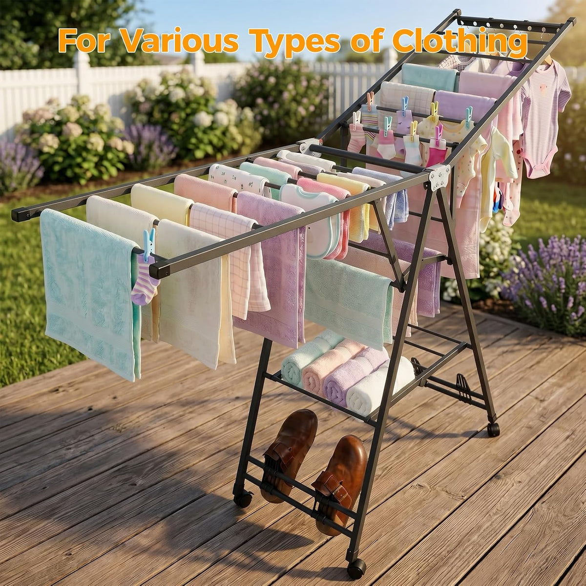 2-Tier Folding Clothes Drying Rack Metal Laundry Hanger Indoor Outdoor Portable