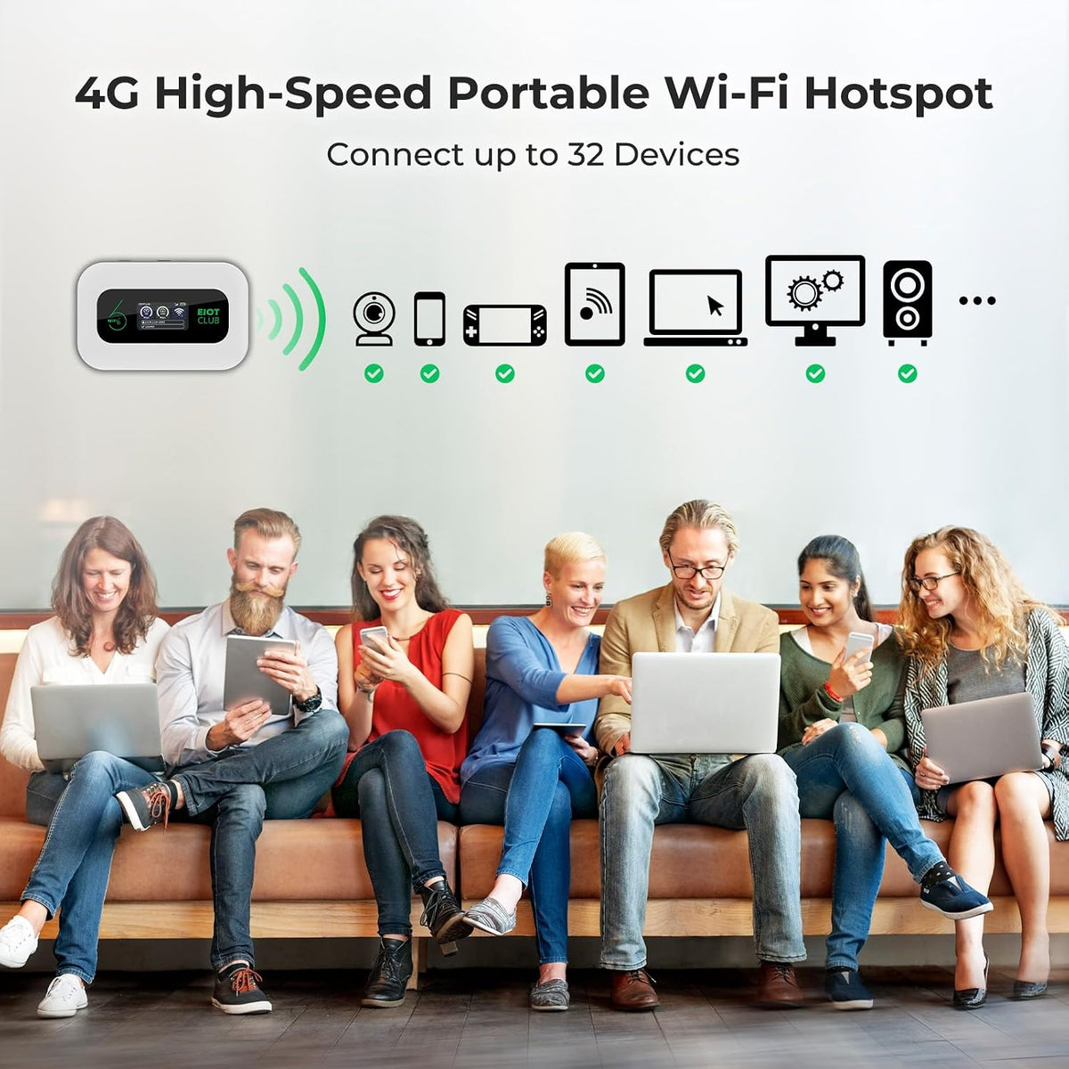 EIOTCLUB 4G LTE Portable WiFi Hotspot Prepaid No Contract 32 Devices 3000mAh