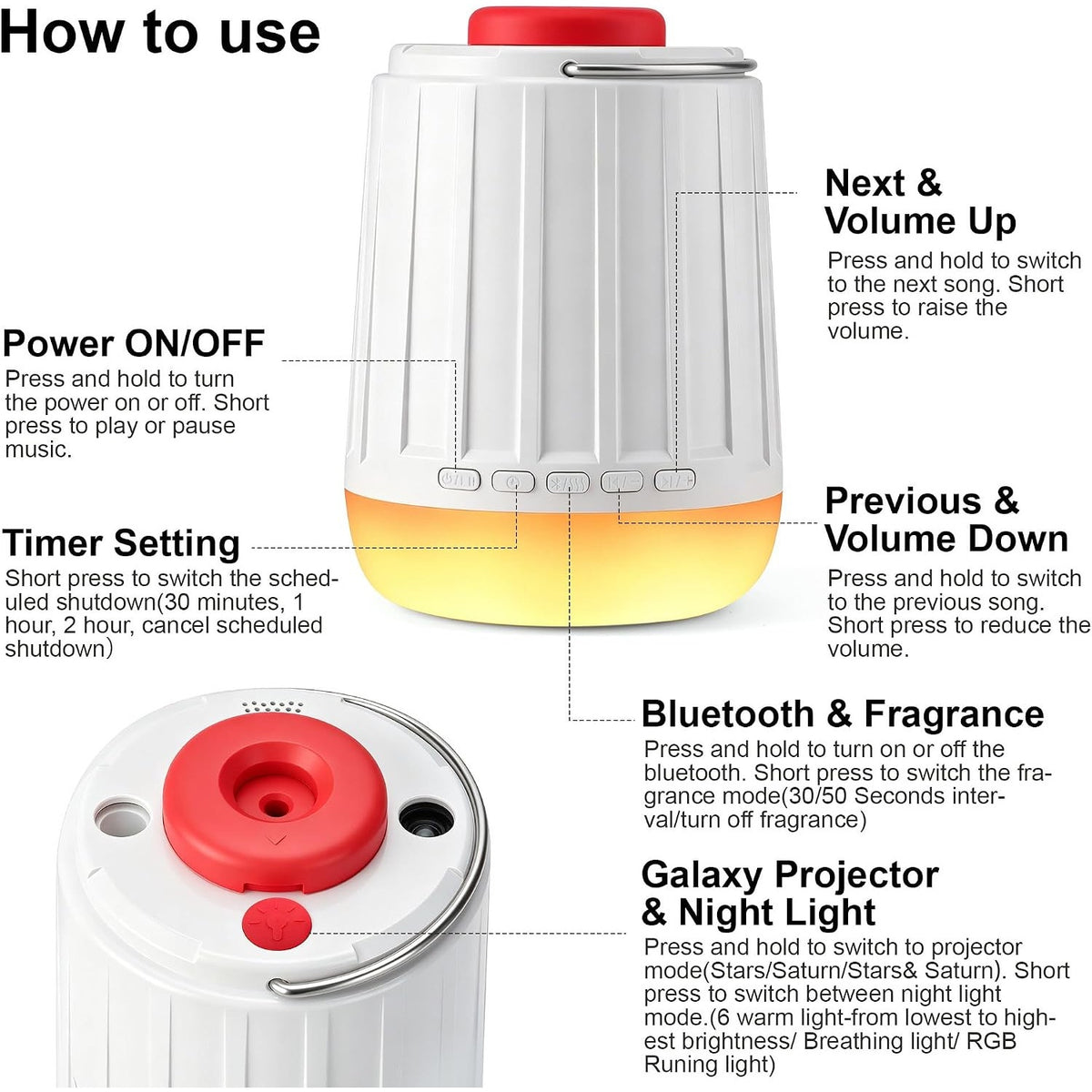 White Noise Sound Machine Galaxy Projector 21 Sounds Bluetooth RGB Night Light