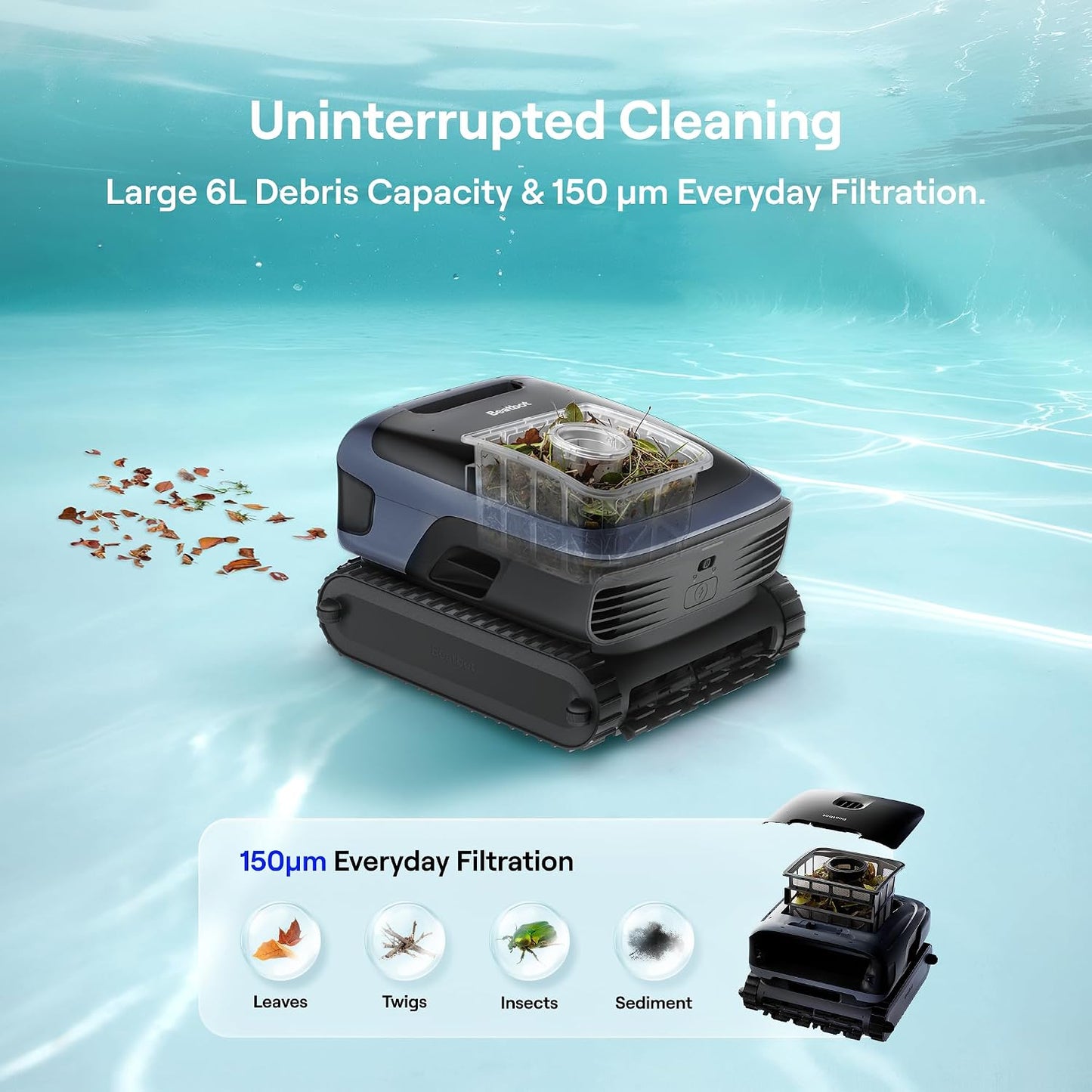 Beatbot Sora 70 Cordless Robotic Pool Cleaner 6800 GPH Wall Floor Surface Clean (Navy Blue)