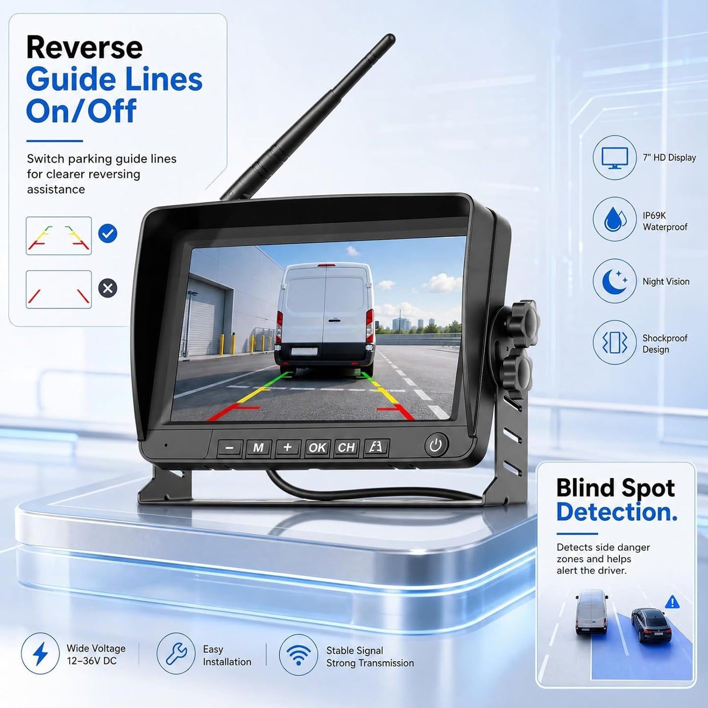 Ford Transit 2014-2018 Wireless Backup Camera 3rd Brake Light 7" Monitor Kit