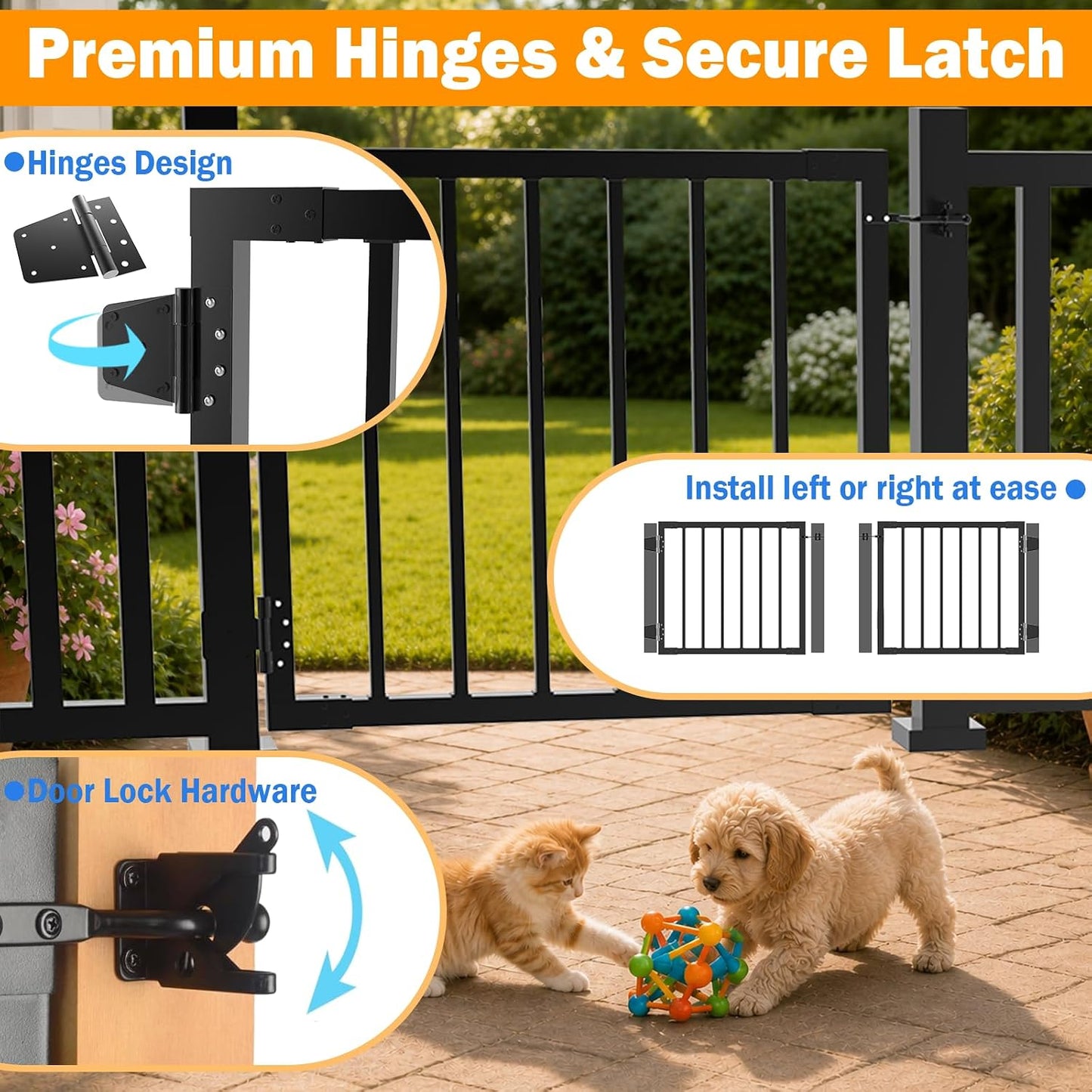 Aluminum Deck Gate 32"H x 36"W Black Hinges Latch Kit Fits 36" Deck Railing
