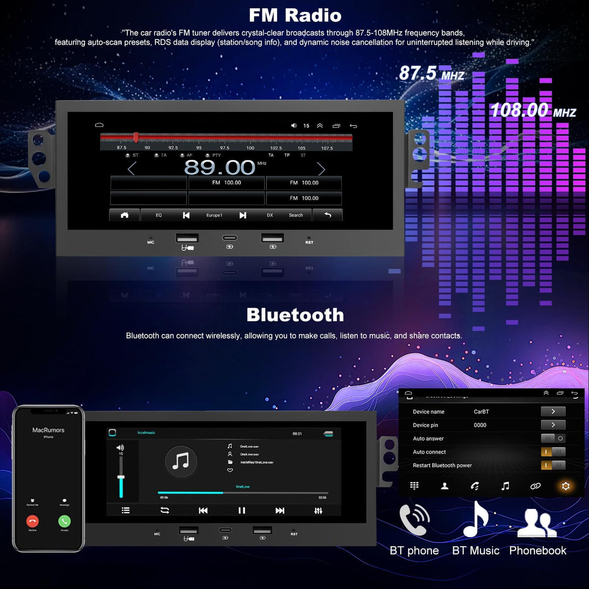 6.8in Car Stereo for Chevy Camaro Malibu Impala Blazer S10 CarPlay Android Auto