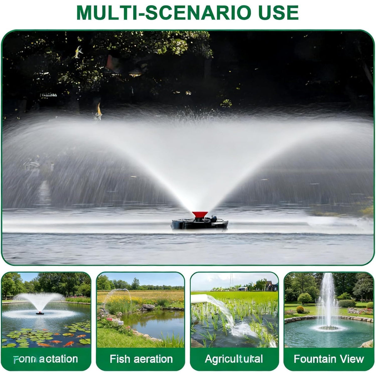 1HP 15000 GPH Pond Fountain Aerator RGB Lights 750W 110V 100FT Cord Timer