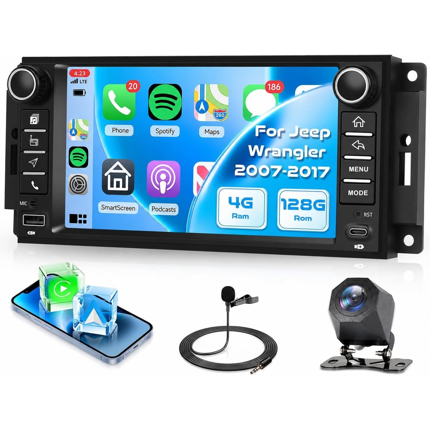 Jeep Wrangler JK 2007-2017 Android Stereo 7" CarPlay Android Auto GPS 4+128G