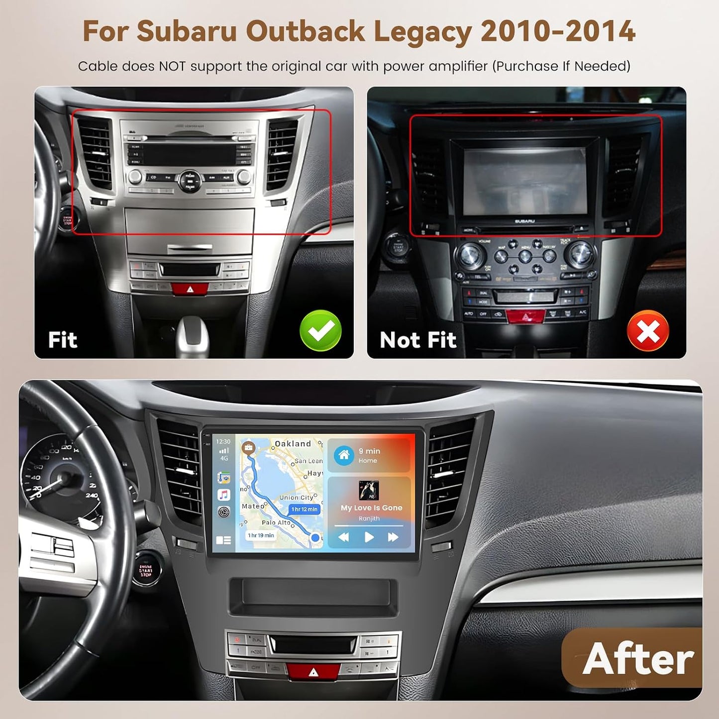 Subaru Outback Legacy 2010-2014 Android 15 Car Stereo 9" CarPlay GPS 4+64G, 5G WiFi/Bluetooth/Mirror Link GPS SWC FM/EQ, Backup Cam+Mic
