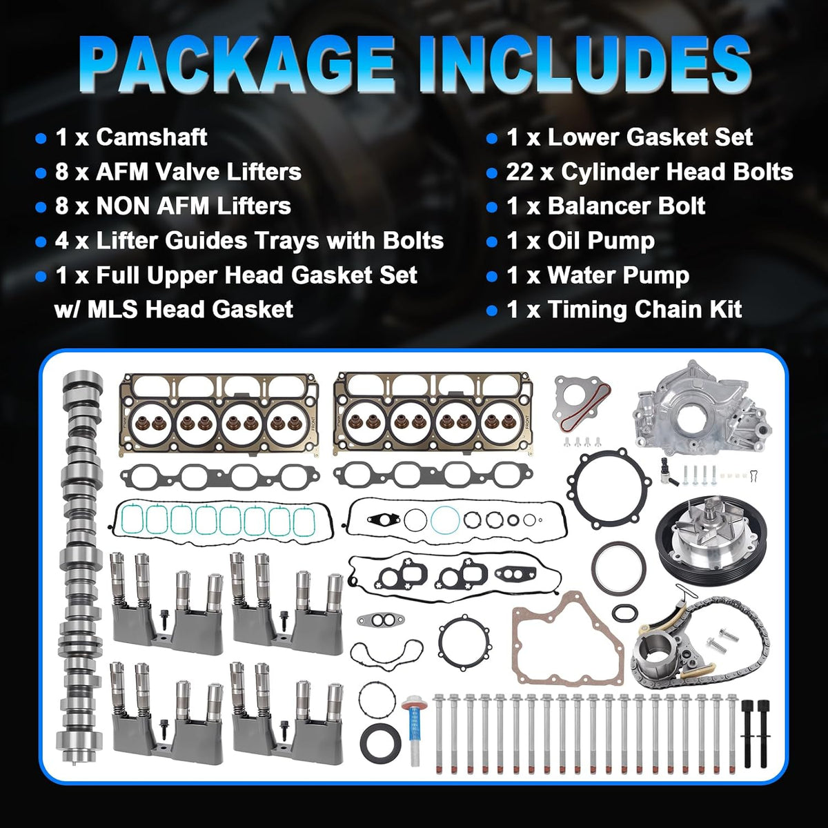 WANGSHENG AFM DOD Kit L83 5.3L Cam Lifter Gasket Bolts 2014-18 GM