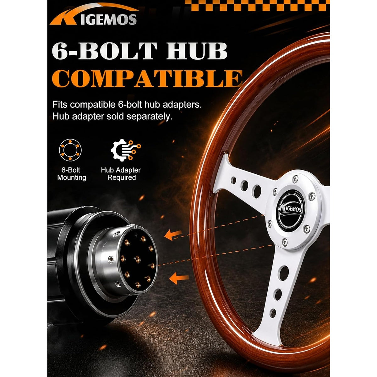 KIGEMOS 350mm 13.8in Peach Wood Chrome Racing Steering Wheel Horn Button