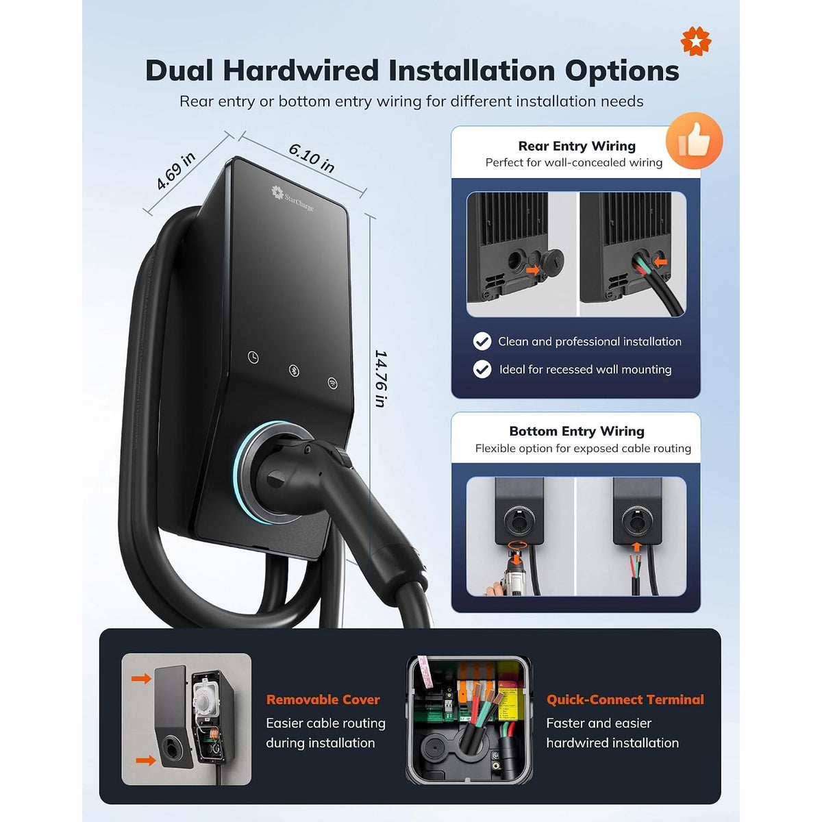 StarCharge 50A 12kW Level 2 EV Charger J1772 Hardwired 25ft WiFi Alexa