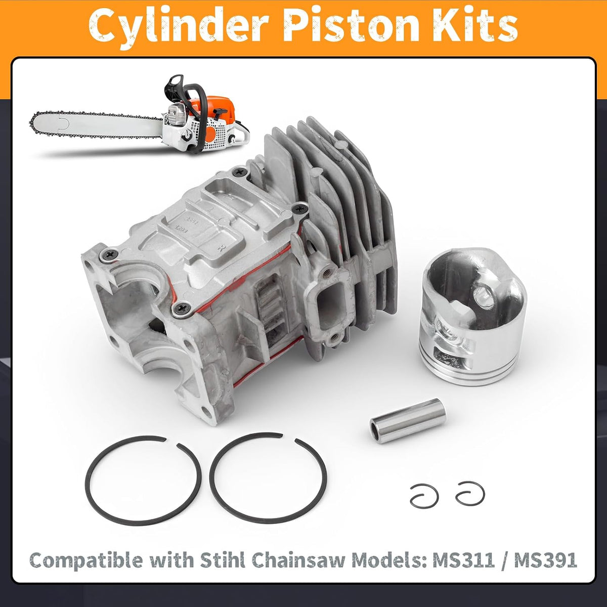 49mm Cylinder Piston Kit 1140-020-1204 for Stihl MS311 MS391 Nikasil 3-Bolt