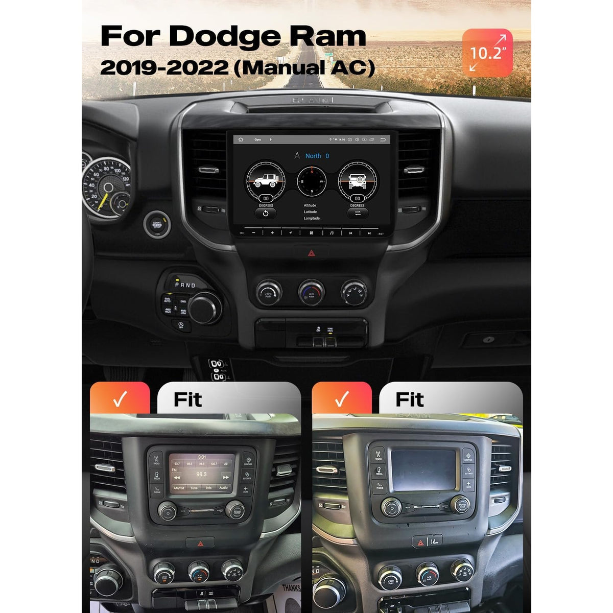 Dasaita 10.2" QLED Radio Dodge Ram 1500 2019-22 6GB 64GB CarPlay Android Auto
