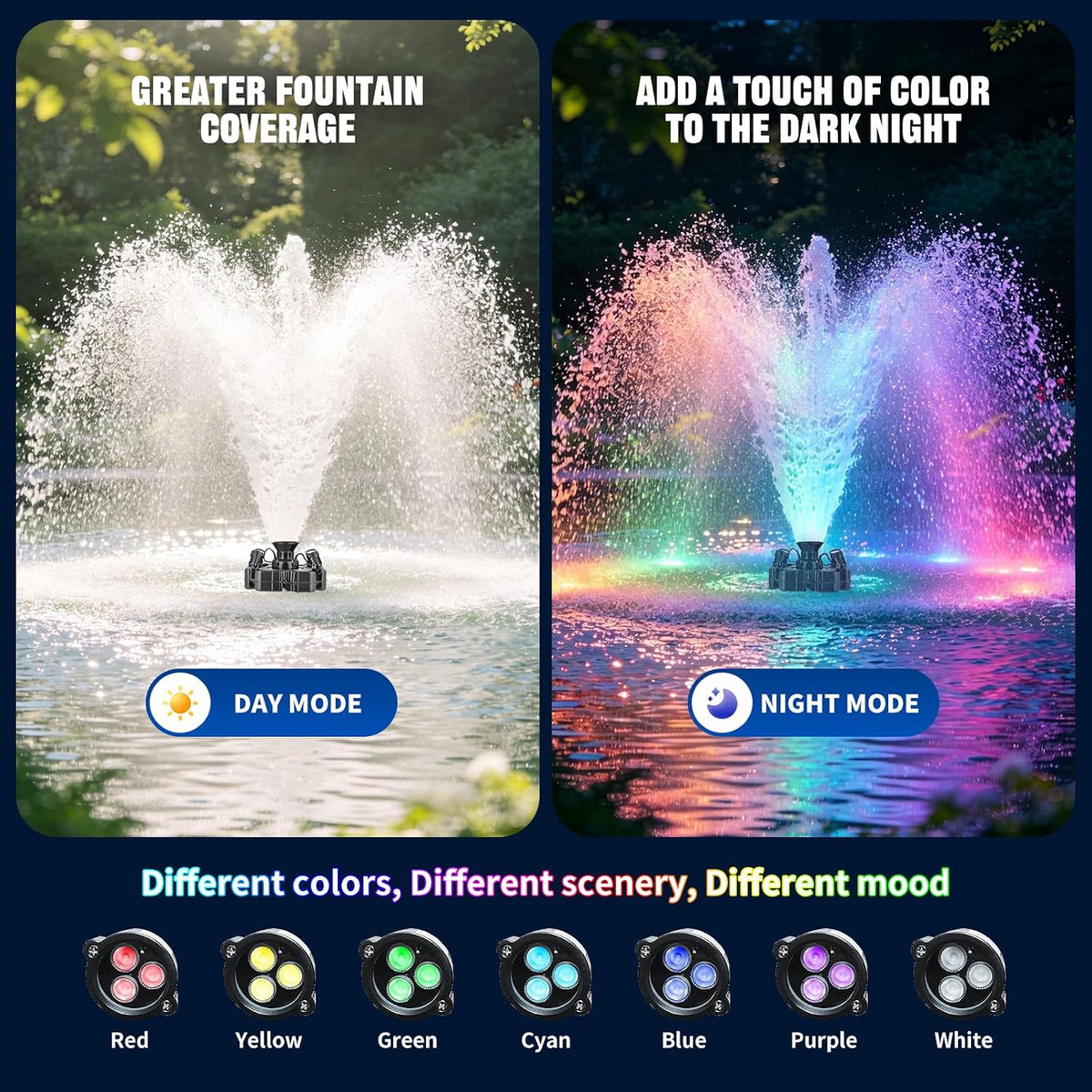 Floating Pond Fountain Aerator 3/4 HP RGB LED Lights Remote Control Outdoor