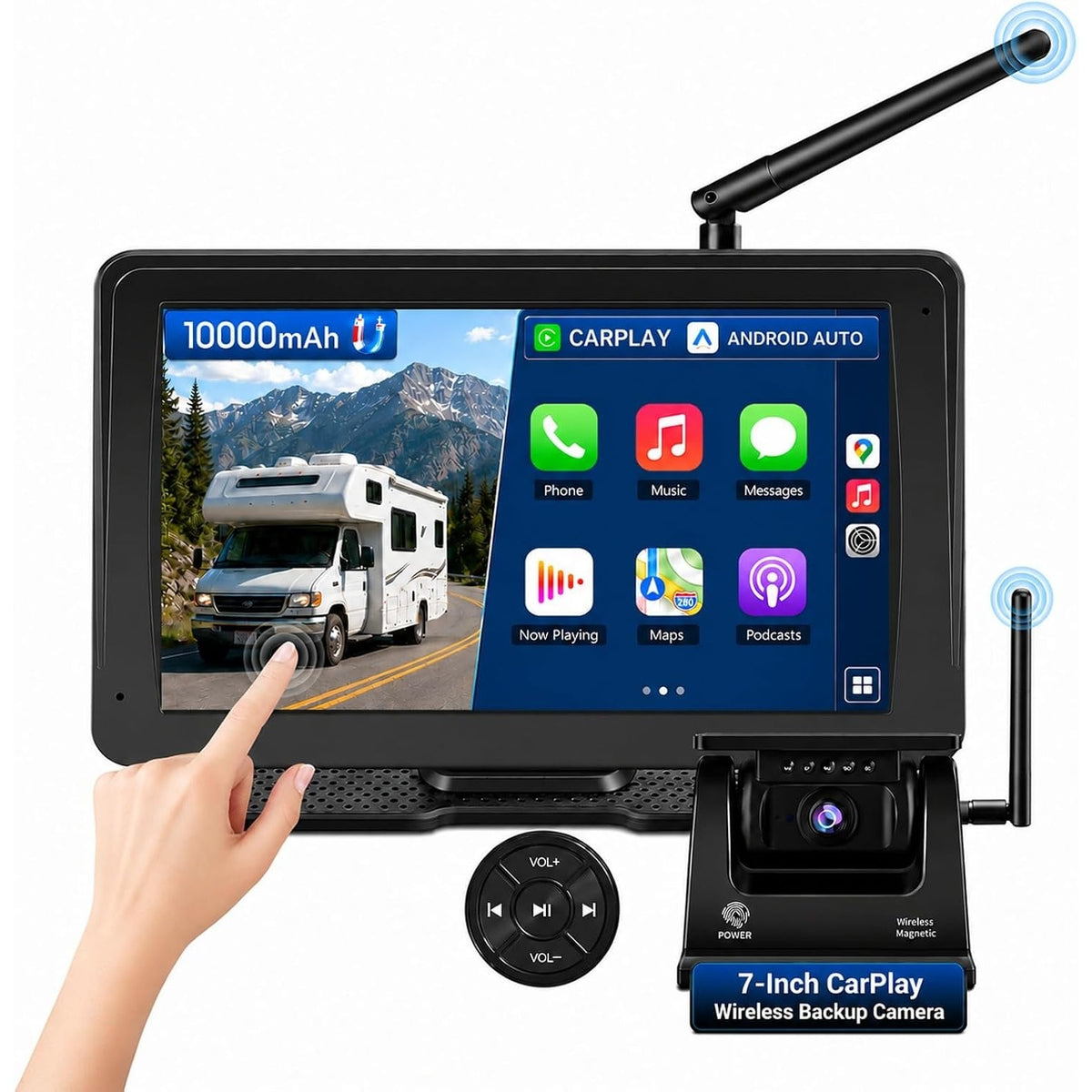 Wireless Backup Camera CarPlay Android Auto 7" Solar Magnetic RV Truck Trailer