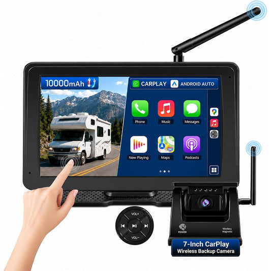 Wireless Backup Camera CarPlay Android Auto 7" Solar Magnetic RV Truck Trailer
