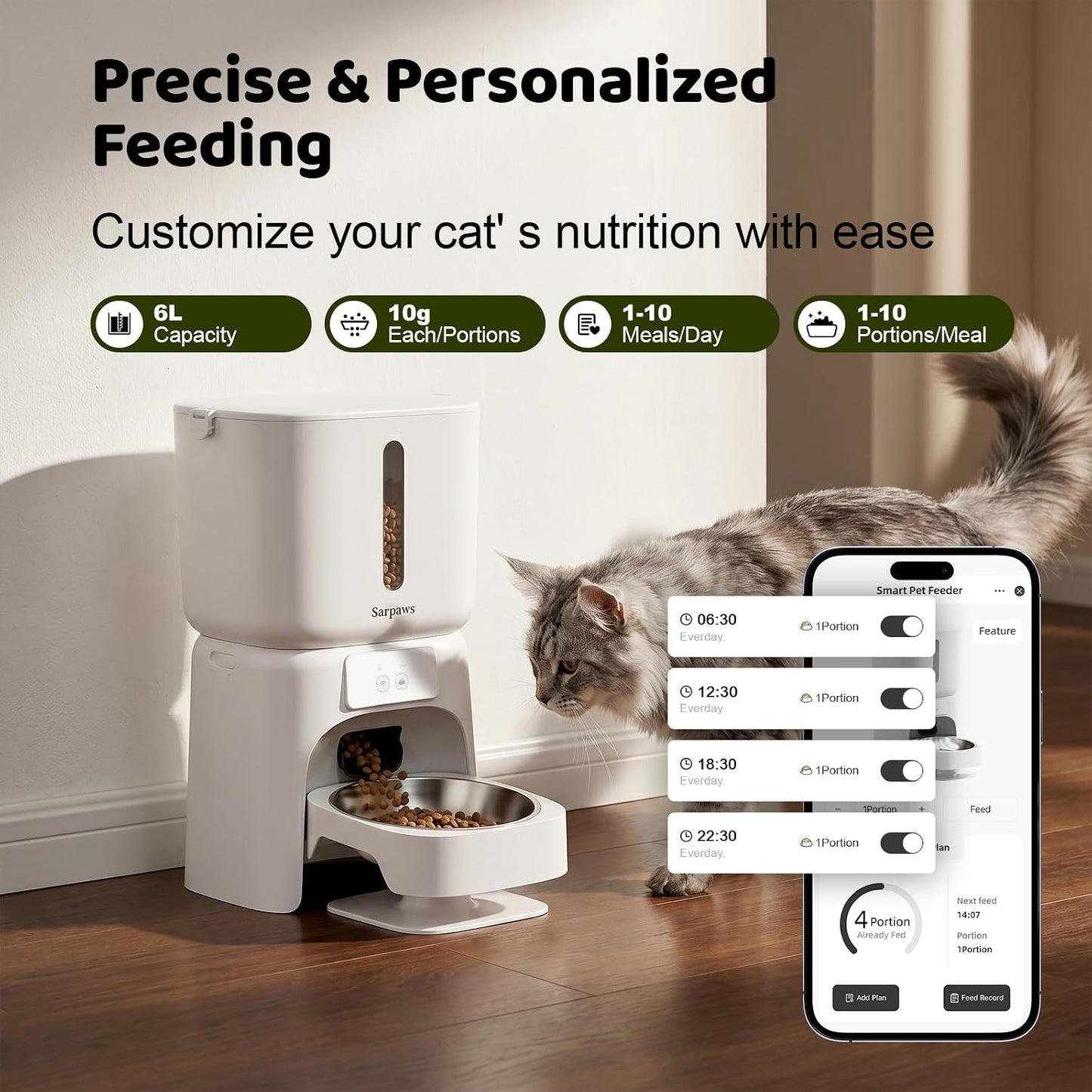Automatic Cat Dog Feeder 6L WiFi Smart Pet Food Dispenser App Stainless Bowl