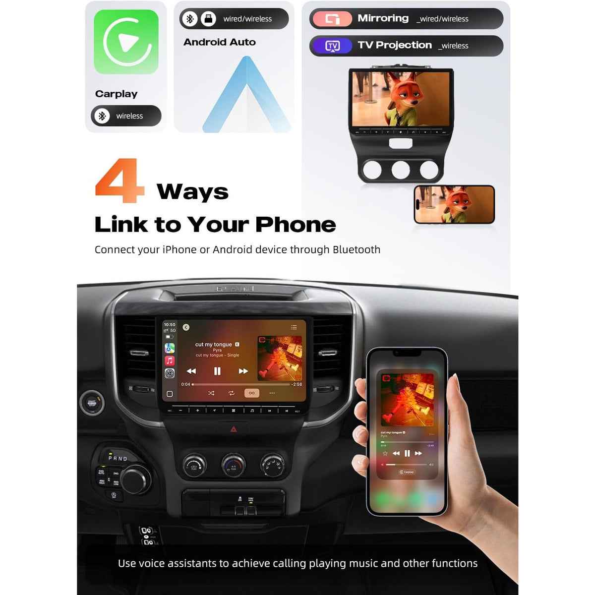 Dasaita 10.2" QLED Radio Dodge Ram 1500 2019-22 6GB 64GB CarPlay Android Auto