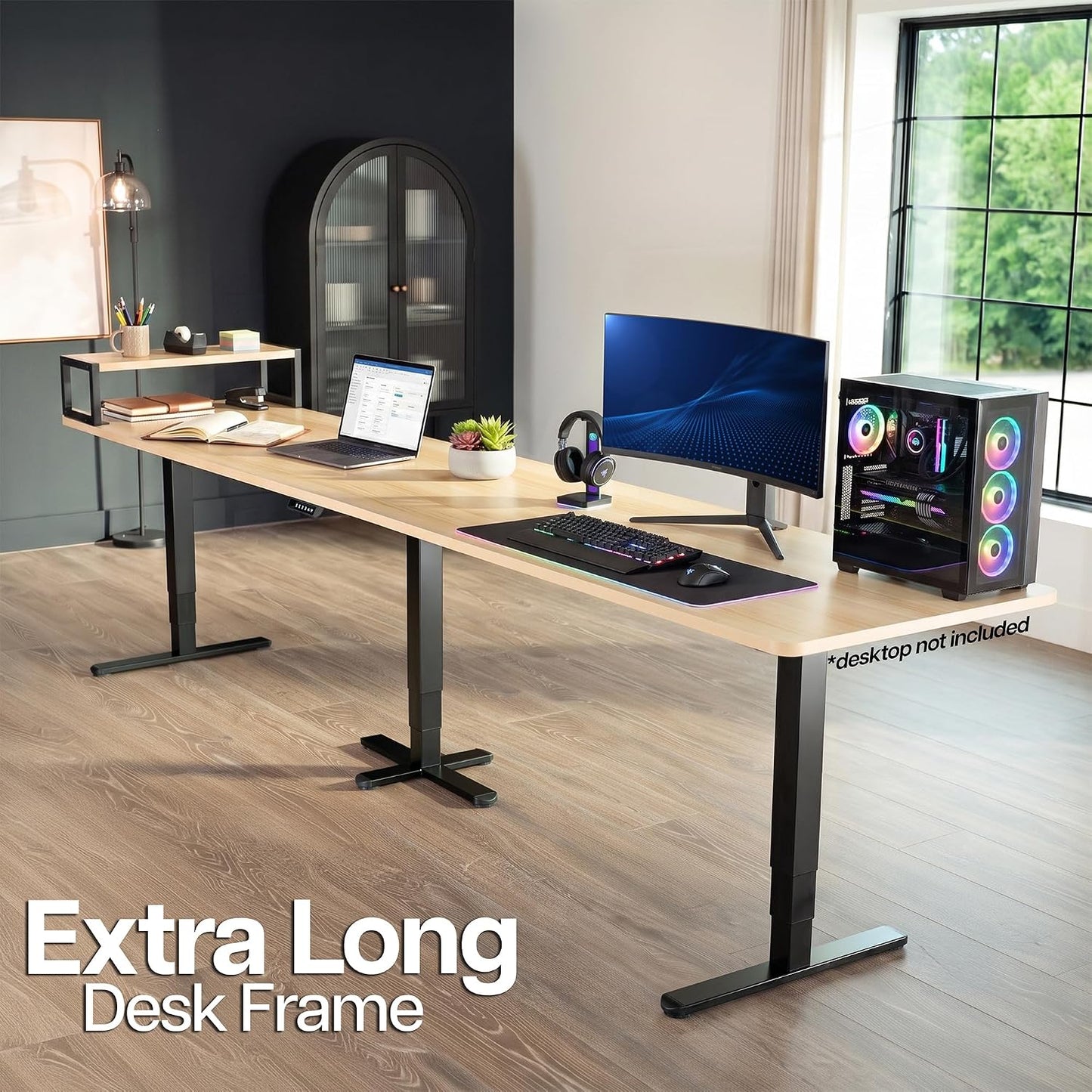 VIVO Electric Triple Motor 3 Leg L Shape Standing Desk Frame Only DESK-E-300B (TableTop, NOT Included)