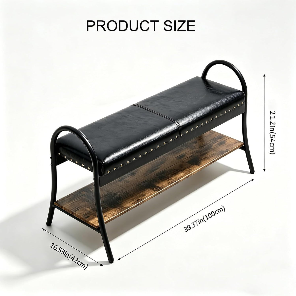 Forteek 39.4in Shoe Bench with Shelf Industrial Faux Leather Entryway Bench