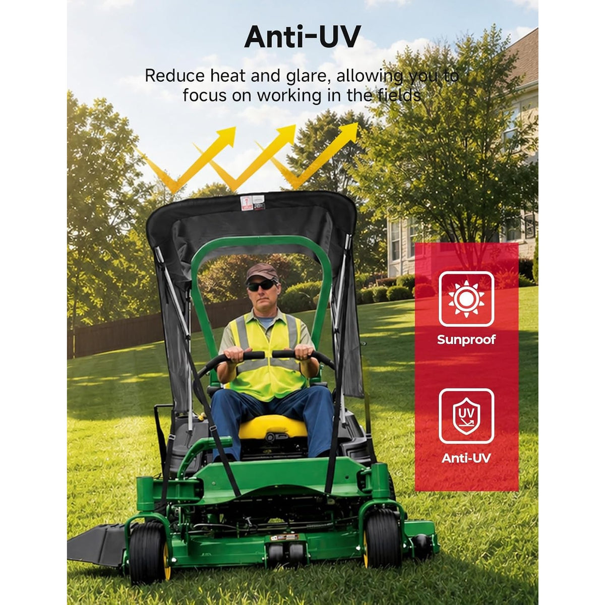 KEMIMOTO Zero Turn Mower Sun Shade Canopy UPF 50+ Blackout Curtains