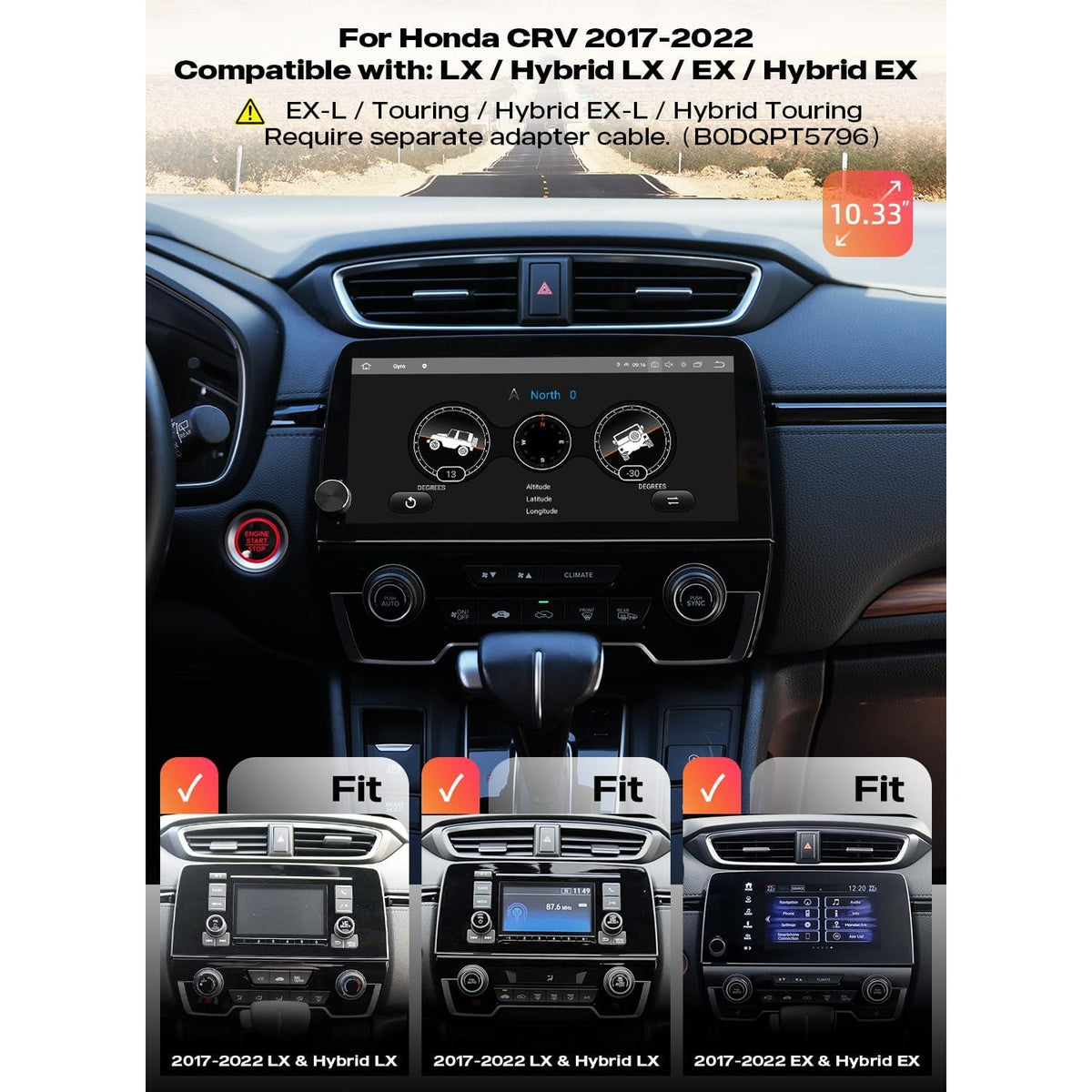 Dasaita 10.33in QLED Android 13 Car Radio Honda CRV 2017-2022 6+64GB CarPlay