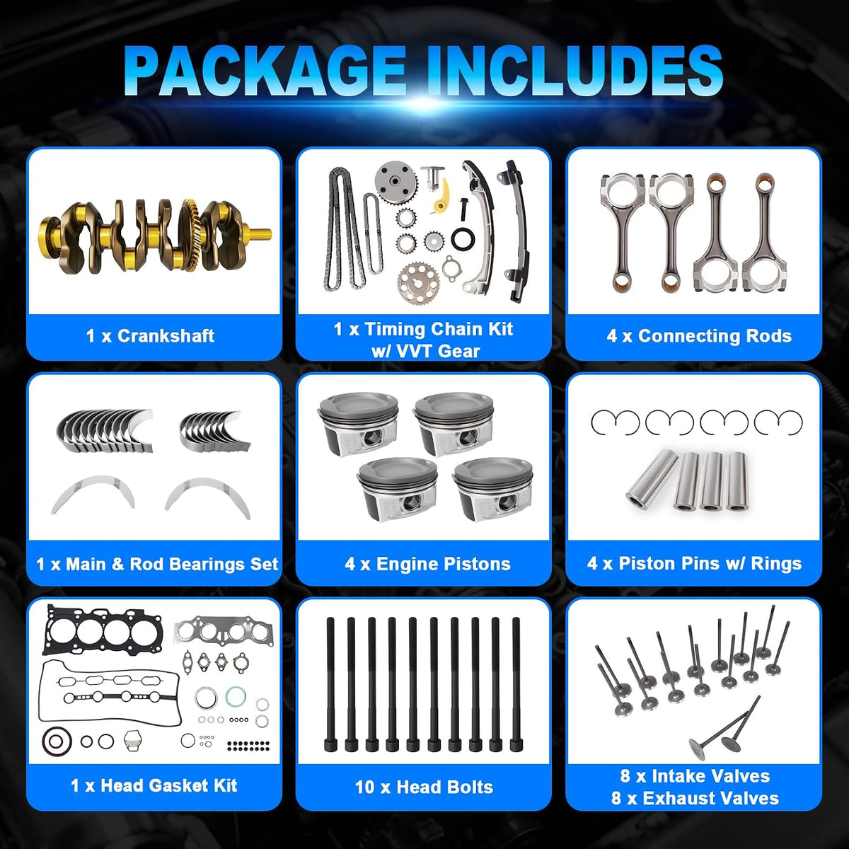 2AZ-FE 2.4L Engine Rebuild Kit Crankshaft Timing Chain Head Gasket 13401-28030