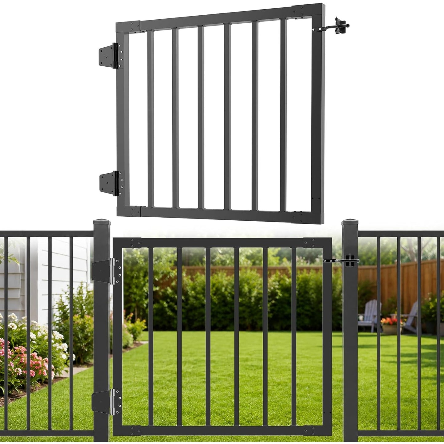 Aluminum Deck Gate 32"H x 36"W Black Hinges Latch Kit Fits 36" Deck Railing