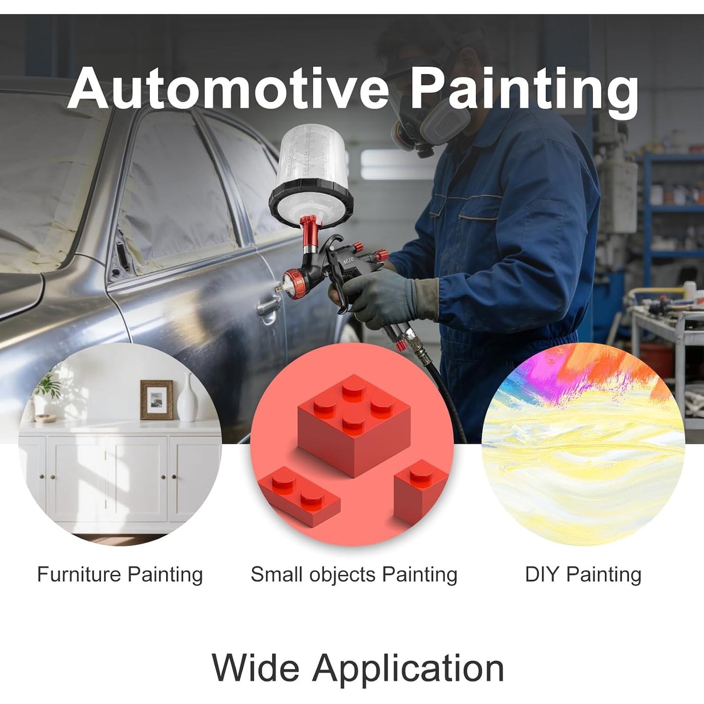 R500 A610 LVLP Spray Gun Kit Automotive Car Paint 1.3/1.5/1.7mm Nozzles 10 Cups
