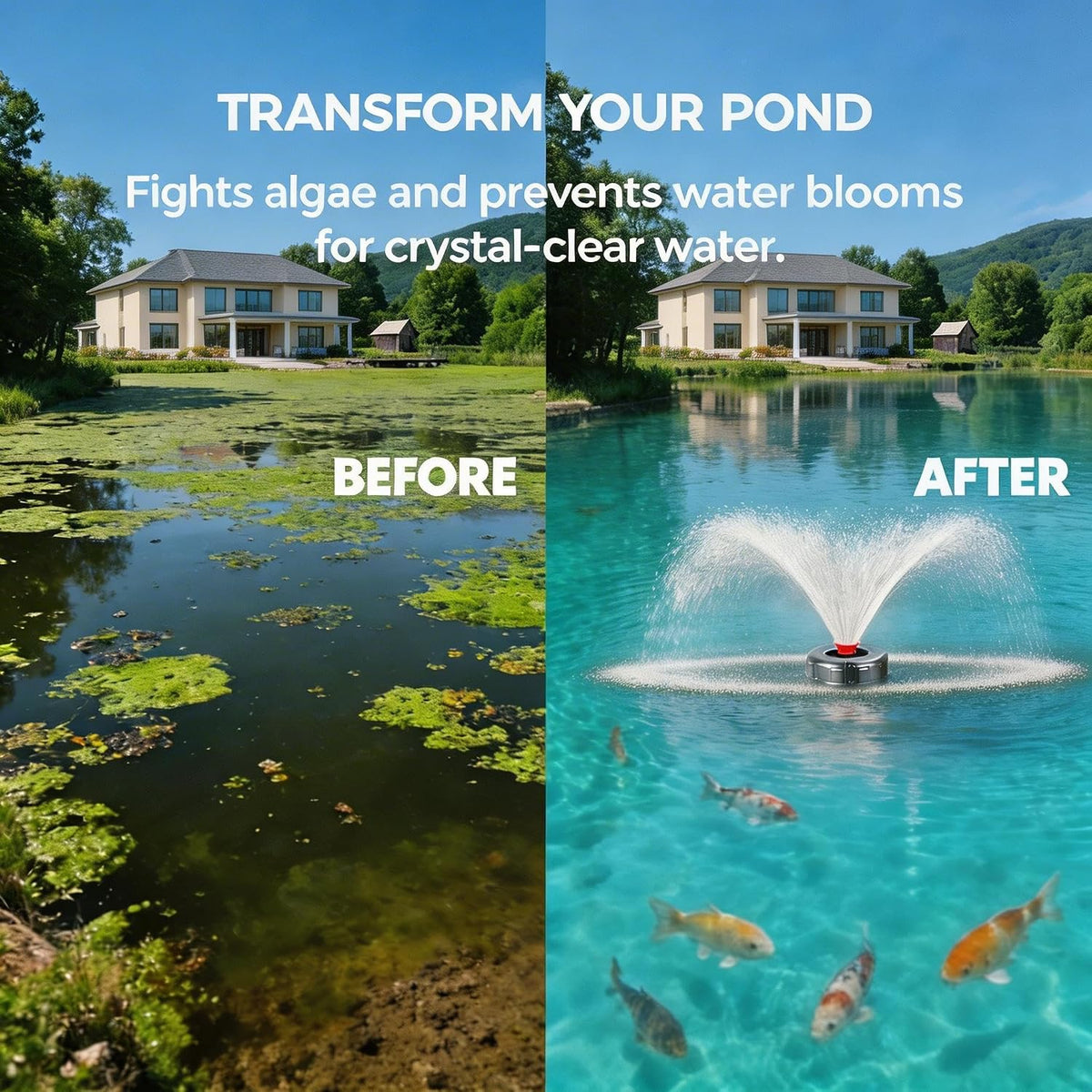 1HP 15000 GPH Pond Fountain Aerator RGB Lights 750W 110V 100FT Cord Timer
