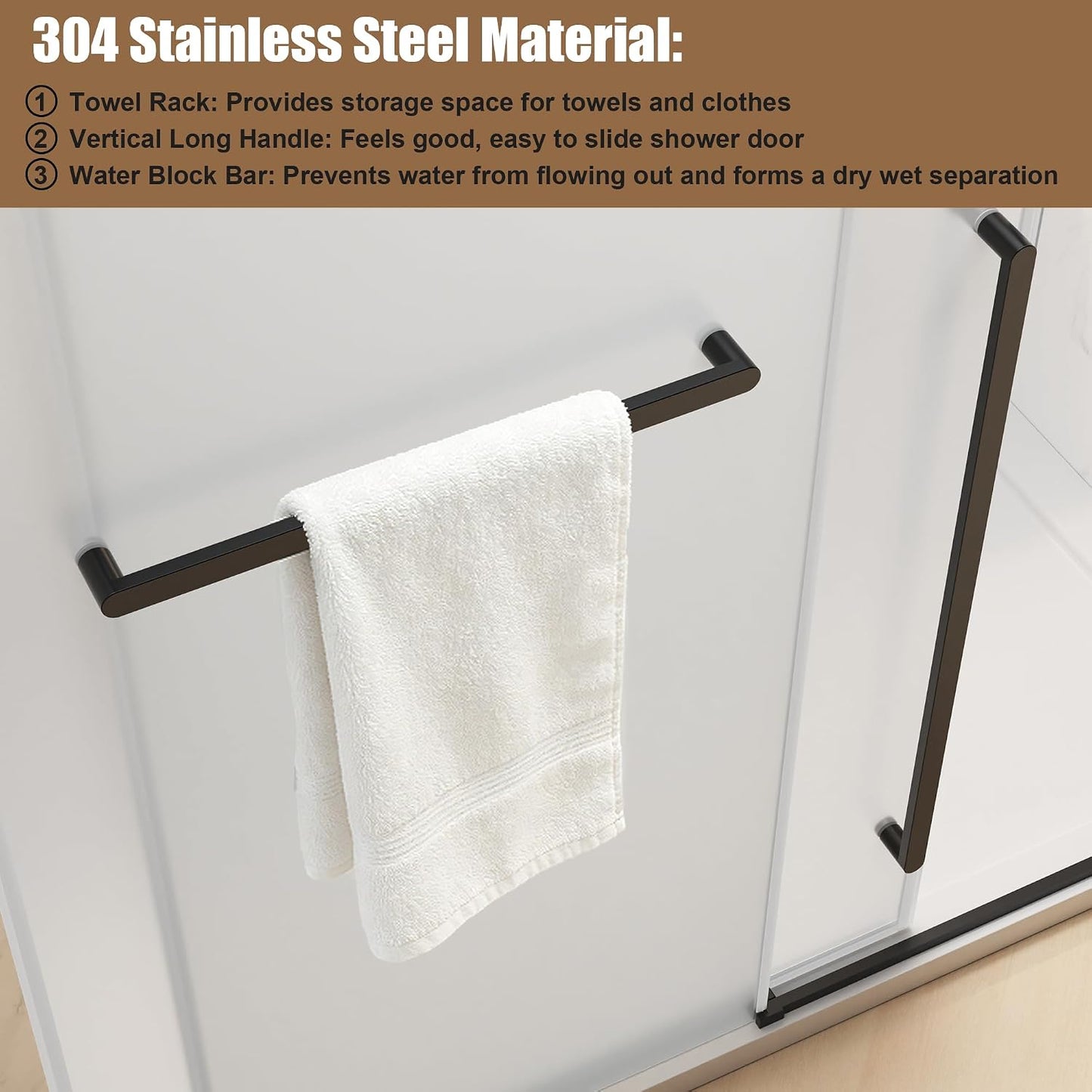 Frosted Glass Shower Door Frameless Sliding 44-48" x 76" Matte Black Tempered