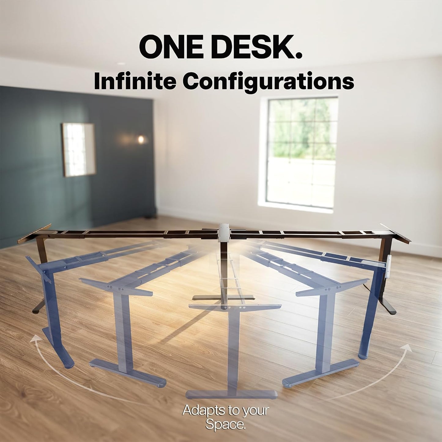 VIVO Electric Triple Motor 3 Leg L Shape Standing Desk Frame Only DESK-E-300B (TableTop, NOT Included)