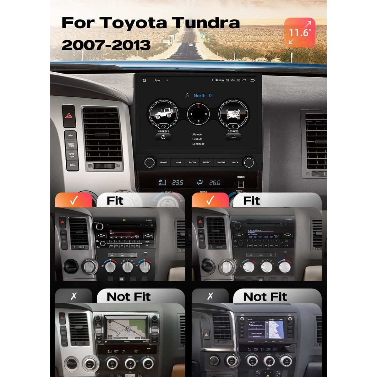 Dasaita 11.6 QLED Android 13 Radio Toyota Tundra 07-13 CarPlay 6GB 64GB