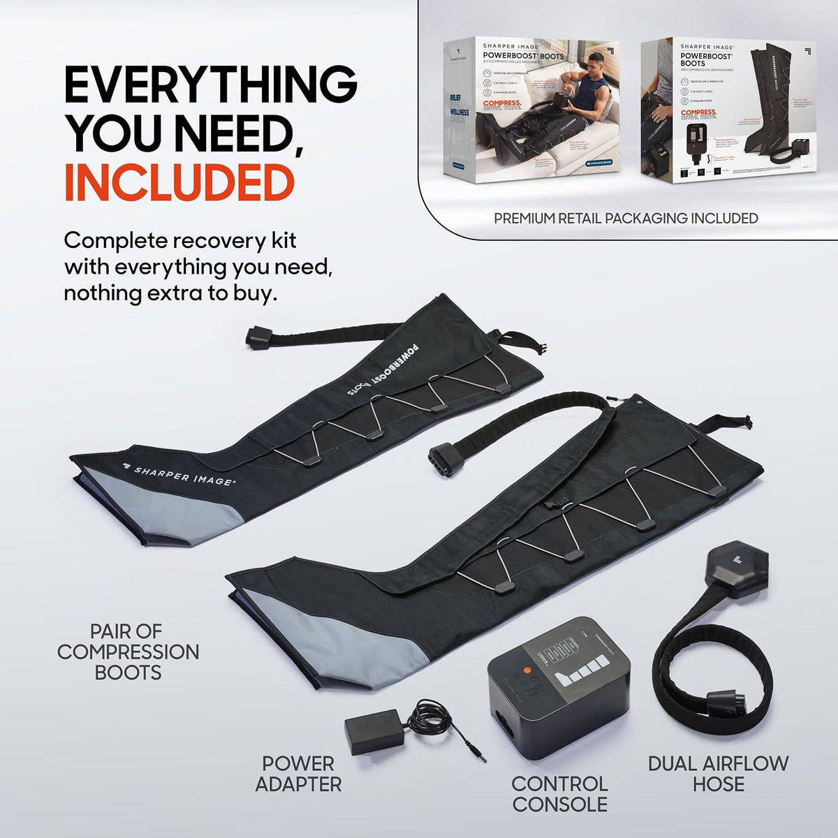 Sharper Image Powerboost L/XL Leg Compression Boots 29-34in 5 Modes