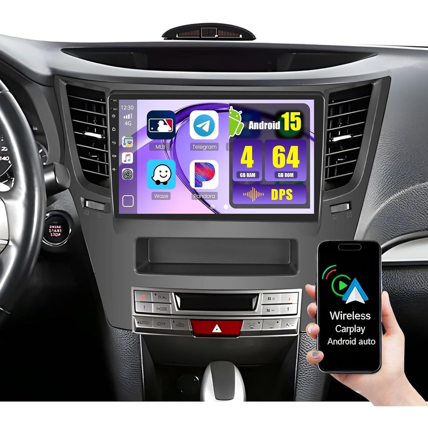 Subaru Outback Legacy 2010-2014 Android 15 Car Stereo 9" CarPlay GPS 4+64G, 5G WiFi/Bluetooth/Mirror Link GPS SWC FM/EQ, Backup Cam+Mic