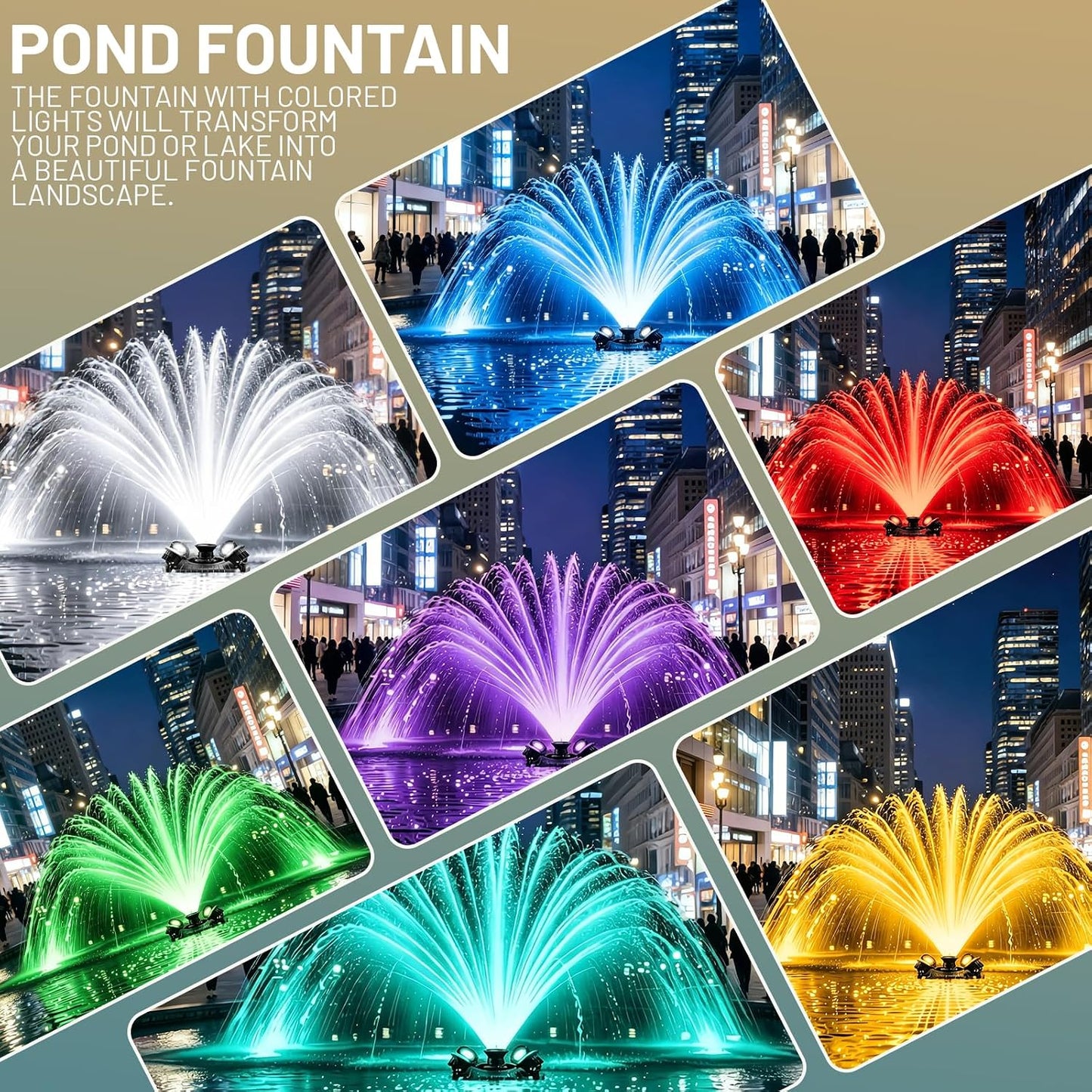 Floating Pond Fountain Aerator 1HP 750W 15000 GPH RGB Lights 100ft Cord Timer